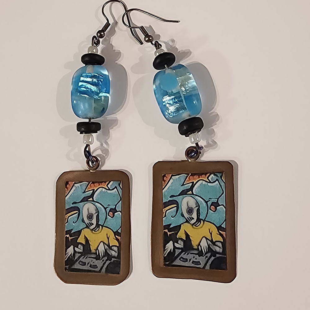 Artistic Blue and Black Earrings